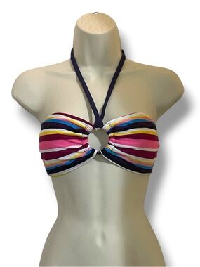 Women’s Multicolor Stripe Halter Bikini Top - Pink Stripe Medium